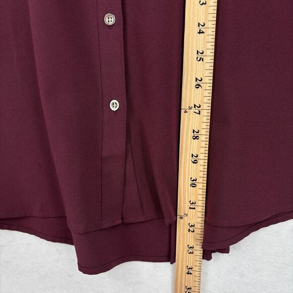 Denim & Co Blouse Top Size 2X Raisin Red Button Up Shirt Roll Tab Sleeve Stretch - Picture 8 of 9